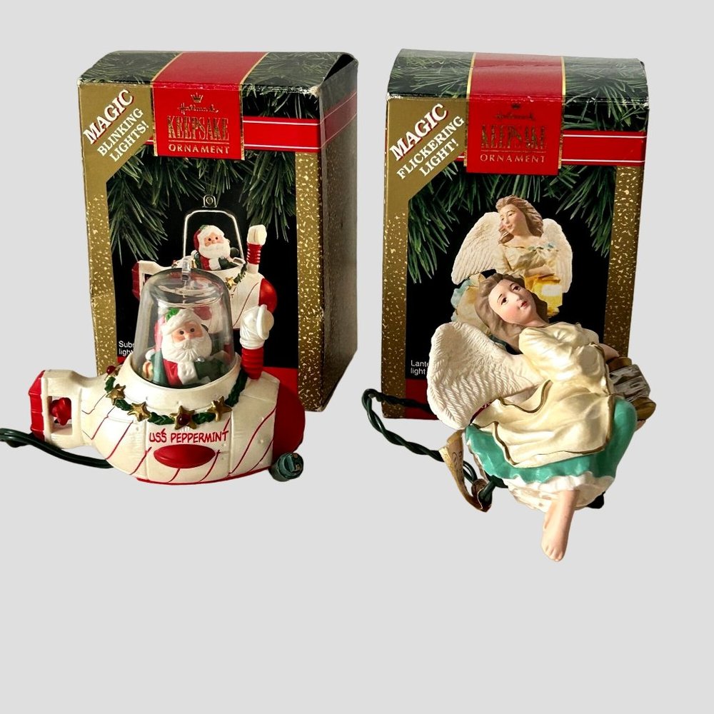 Vintage 1992 Hallmark Keepsake Magic Lights Ornament Christmas Holiday Lot of 2‎